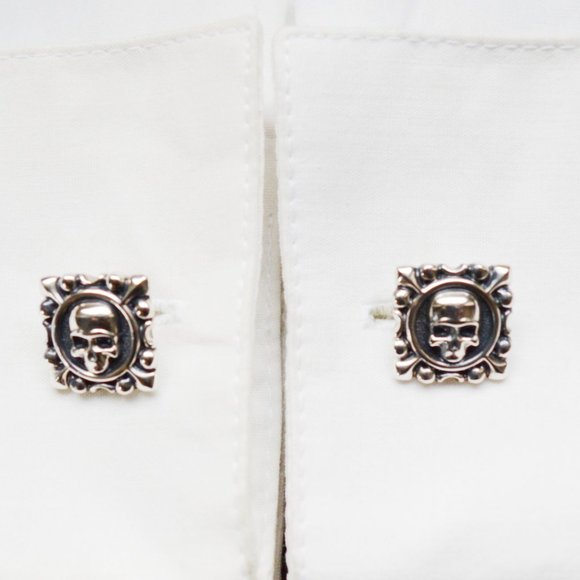 STERLING SILVER 925 DESIGNER CUFFLINKS SCULL DESIGN ONE SIZE NEWLY HANDMADE - Picture 7 of 15